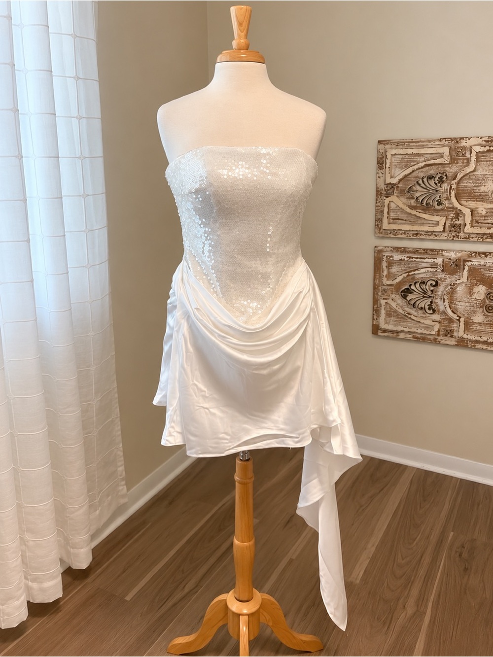 Amoris Cora Ivory Sequin & Satin Strapless Bridal Dress Size Large